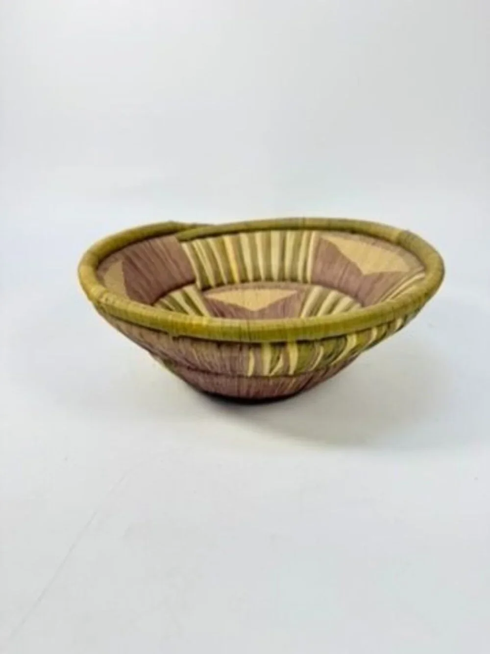 Basket Pima Coiled Woven Gathering Star Design Green Purple Vintage Hand Woven N